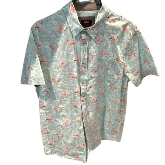 Men’s Lee Flamingo Hawaiian Button Up Shirt Sz Large - Picture 1 of 5